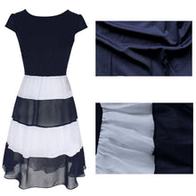 Women's Striped Chiffon Cocktail Party Skater Casual Work Pleated Dress J4U66