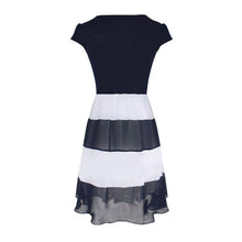 Women's Striped Chiffon Cocktail Party Skater Casual Work Pleated Dress J4U66