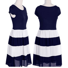 Women's Striped Chiffon Cocktail Party Skater Casual Work Pleated Dress J4U66