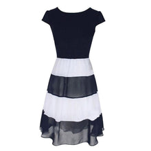 Women's Striped Chiffon Cocktail Party Skater Casual Work Pleated Dress J4U66