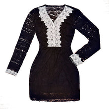 Women's V Neck Lace Long Sleeve Casual Party Cocktail Mini Dress S-XXL J4U66