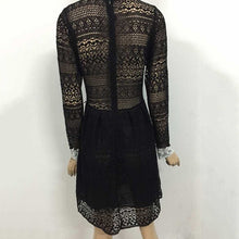 Women's V Neck Lace Long Sleeve Casual Party Cocktail Mini Dress S-XXL J4U66
