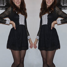 Women's V Neck Lace Long Sleeve Casual Party Cocktail Mini Dress S-XXL J4U66