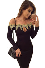 womens dress slim bodycon midi dresses sexy pencil dresses vestidos applique black off shoulder elegant lace dress J4U66