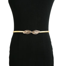 womens metal waist belt chain for dress leaf pattern hollow out elastic slim elegant belt band gold sliverceinture femme J4U66