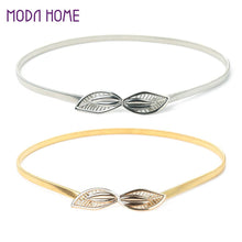 womens metal waist belt chain for dress leaf pattern hollow out elastic slim elegant belt band gold sliverceinture femme J4U66