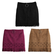 womens retro korean sexy suede pu leather skirt tassel hollow out gonna steampunk skirt zipper elegant mini skirt J4U66