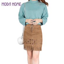 womens retro korean sexy suede pu leather skirt tassel hollow out gonna steampunk skirt zipper elegant mini skirt J4U66