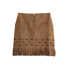 womens retro korean sexy suede pu leather skirt tassel hollow out gonna steampunk skirt zipper elegant mini skirt J4U66