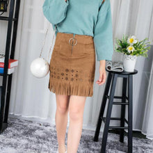 womens retro korean sexy suede pu leather skirt tassel hollow out gonna steampunk skirt zipper elegant mini skirt J4U66