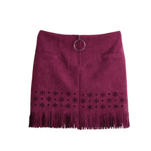 womens retro korean sexy suede pu leather skirt tassel hollow out gonna steampunk skirt zipper elegant mini skirt J4U66