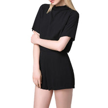 elegant women jumpsuit cut out back turtleneck short sleeve rompers overalls for women solid casual loose playsuit J4U66