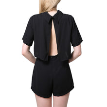 elegant women jumpsuit cut out back turtleneck short sleeve rompers overalls for women solid casual loose playsuit J4U66