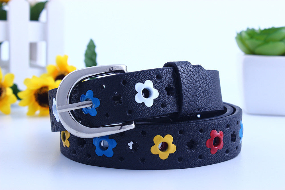for prety girl gift New hollow butterfly flowers children lace belt boys and girls Brand PU leather belts women waistband J4U66