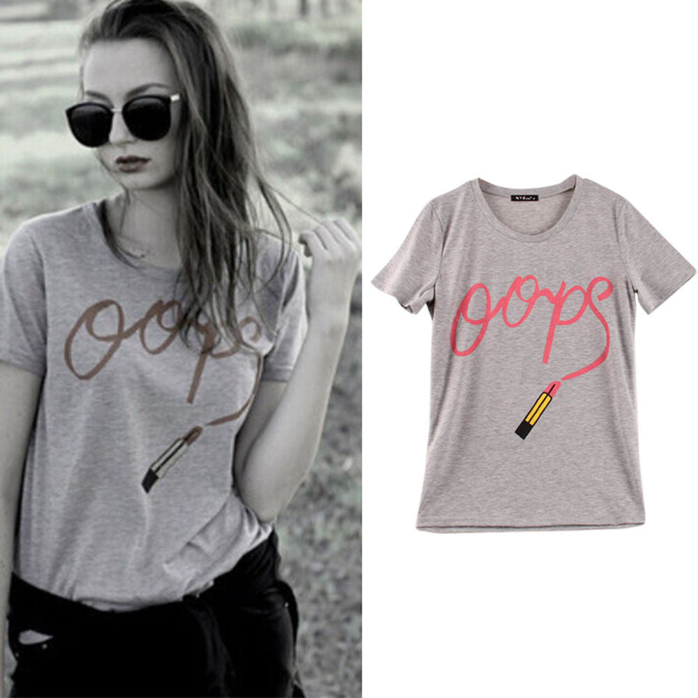 t shirt women lipstick OOPS printed t-shirt women tops shirts tees  arrived Sakura clothing J4U66