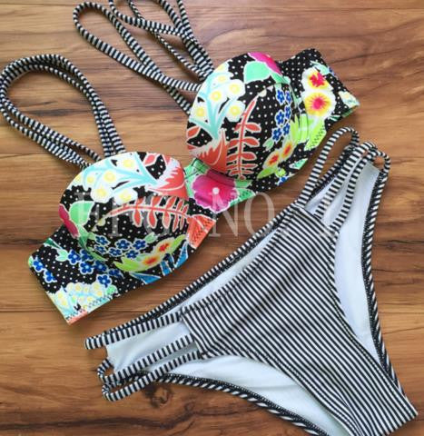 style sexy bra high neck bikini set print women swimwear bikinis crop top biquini swimsuit bathing suit J4U66