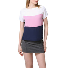 tee shirt femme chiffon t-shirts splice round neck short sleeve casual elegant women tops tee shirt plus size blusas J4U66