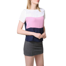 tee shirt femme chiffon t-shirts splice round neck short sleeve casual elegant women tops tee shirt plus size blusas J4U66