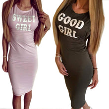 solid sleeveless letter printed dresses women streetwear print good girl sheath dress casual bodycon beach vestidos J4U66