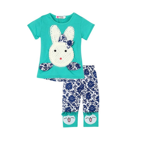 2pcs Baby Kids Girls Clothes Set Top and Short Pants Suits Cute Rabbit Cartoon Knitting Children's Clothing Set J4U66