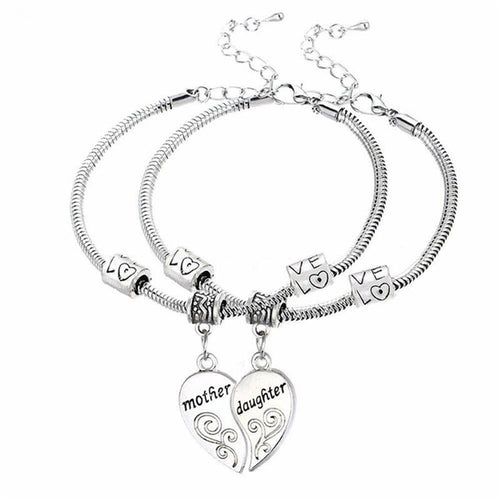2PCS Mom Women Girl Femme Charm Statement Jewelry Mother Daughter Broken Heart Bracelet Bangle Party Gifts J4U66