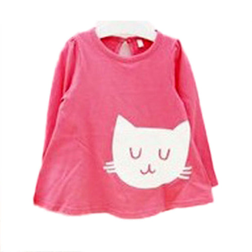 2pcs Baby Girls Cartoon Cat Long Sleeve Cotton Dress T Shirt+Pants Trousers 2-7Y  J4U66