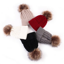 2pcss Baby & Mother Knitted Cotton Hat Family Boy Girl Toddler Adult Cute Crochet Beanies Fur Ball Kids Hats for Caps J4U66