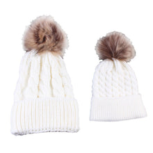 2pcss Baby & Mother Knitted Cotton Hat Family Boy Girl Toddler Adult Cute Crochet Beanies Fur Ball Kids Hats for Caps J4U66