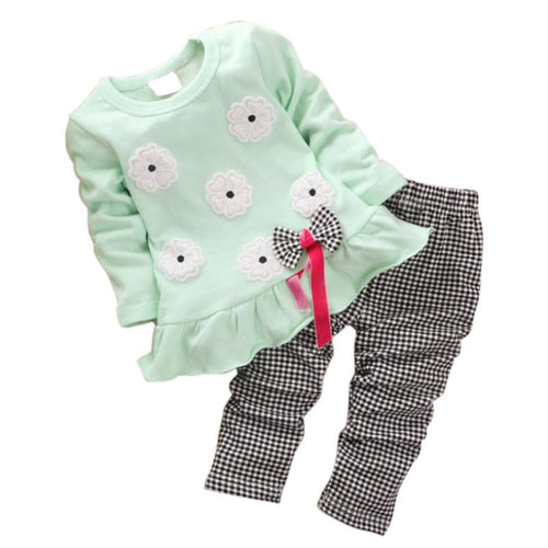 2pcss Kids Baby Girl Minnie Clothes Sets Pullover Bow Tops+Plaids & Checks Pants Outfits Set WholeBaby Boutique Clothing J4U66