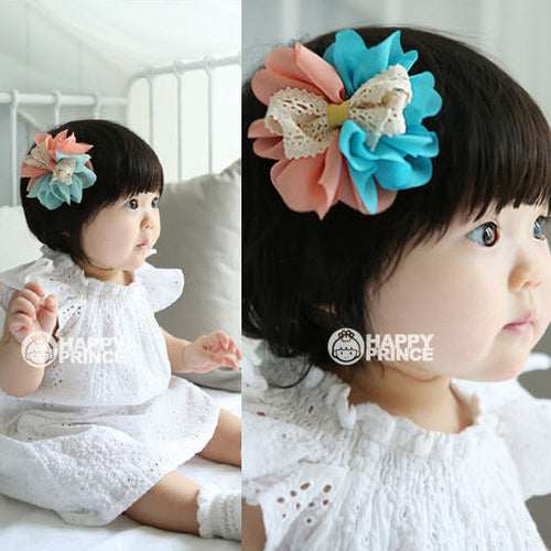 2pcs Baby Kids Hair Pin Girls Gauze Flower Bowknot Bi-color Headwear Hair Clip 2 Pattern J4U66