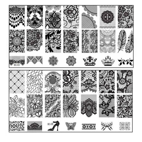 2pc Lace Flowers Nail Art Stamp Stamping Image Plate 6*12cm Stainless Steel Nail Template Manicure Stencil Tools J4U66