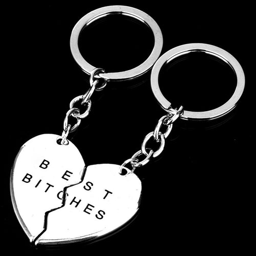 2Pcs/Pair Jewelry Man and Woman Silver Color Love Heart Keychains For Couples Best Bitches Key Chains for Friendship J4U66