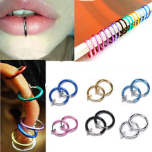 2Pcs Tongue Ring Goth Punk Clip On Fake Piercing Body Nose Lip Rings Hoop Ear Tongue Ring J4U66