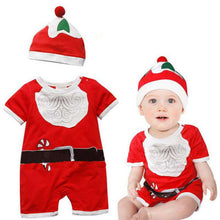2pcss Baby Boys Girls Xmas Santa Claus Clothing Set Short Sleeve Romper Jumpsuit + Hat Outfit Clothes Sets Christmas Gifts J4U66