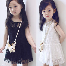 2pcs kids girls sleeveless dress lace floral braces dress sundress costume 2~7 yearsear J4U66