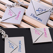 2pcs Lover's Keyrings Envelope "I love you" Engraved Cupid's Arrow Heart Keychains J4U66