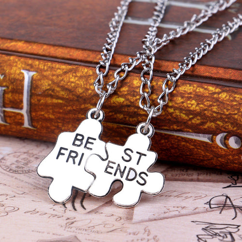 2pc Silver Best Friend Puzzle Necklace For Women Fine Jewelry Friendship Necklace J4U66