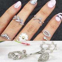 3 pc Gold Silver Sweet Rhinestone Leaf Knuckle Top of Finger Rings for women midi ring set J4U66