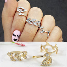 3 pc Gold Silver Sweet Rhinestone Leaf Knuckle Top of Finger Rings for women midi ring set J4U66