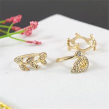 3 pc Gold Silver Sweet Rhinestone Leaf Knuckle Top of Finger Rings for women midi ring set J4U66