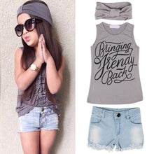 3 pieces kids baby girl outfits sets headband top t-shirts jeans pants clothes set 2~ years J4U66