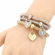3Pcs Gold Filled Heart Charm Elastic Bracelets For Womens Bracelet Cute Multilayer Bangles J4U66