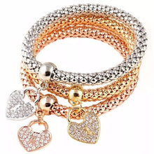 3Pcs Gold Filled Heart Charm Elastic Bracelets For Womens Bracelet Cute Multilayer Bangles J4U66