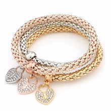 3Pcs Gold Filled Heart Charm Elastic Bracelets For Womens Bracelet Cute Multilayer Bangles J4U66