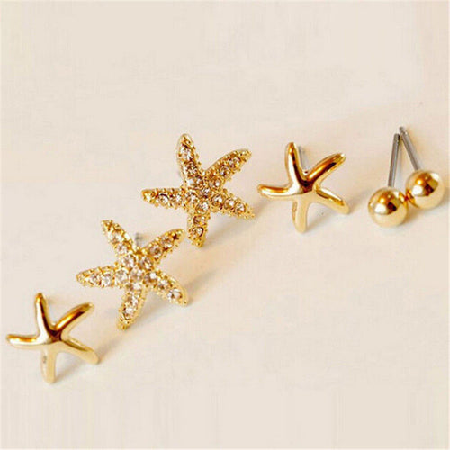 3pairs/bag Starfish Shaped Earrings For Women Stud Earring Brincos Earing Earings Jewelry  J4U66