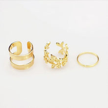 3pcs/ lot Punk Metal Gold/Silver Leaf Rings For Women Hollow Out Leave Band Midi Finger Knuckle Ring Set J4U66