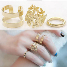 3pcs/ lot Punk Metal Gold/Silver Leaf Rings For Women Hollow Out Leave Band Midi Finger Knuckle Ring Set J4U66