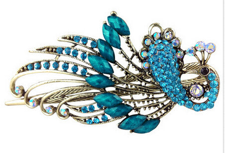 4.7x2.3 inch Lovely Peacock Hair Clip Women Hair Clips Blue Hairpin Vintage Rhinestone Jewelry J4U66