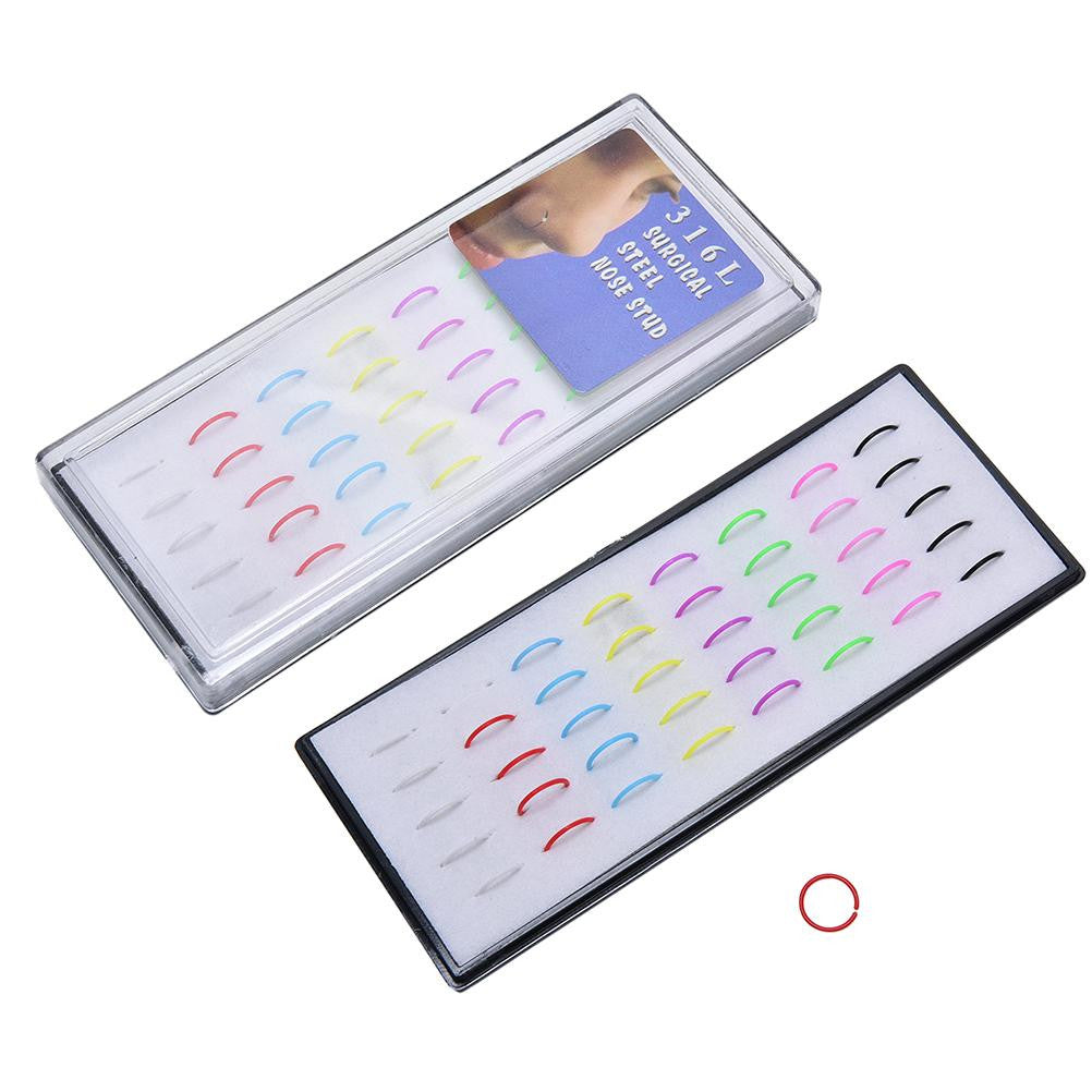 40pcs/box Neon Color Surgical Stainless Steel Fake Piercing Hoop Nose Ring J4U66
