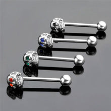 4Pcs 316L Stainless Steel CZ Gem Punk Skull Tongue Ring Barbell Piercing Body Jewelry J4U66